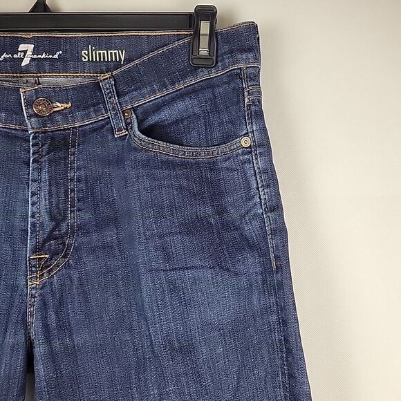 7 For All Mankind Jeans Mens 34x33 Slimmy Blue Denim Slim Straight Dark Wash - Picture 3 of 12